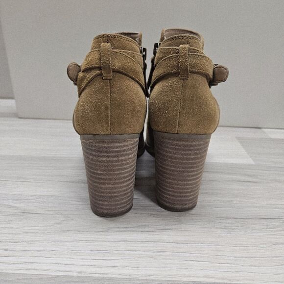 Franco Sarto Womens Brown Suede Chunky Boots Size 8 Booties Buckles Heel - Picture 6 of 10